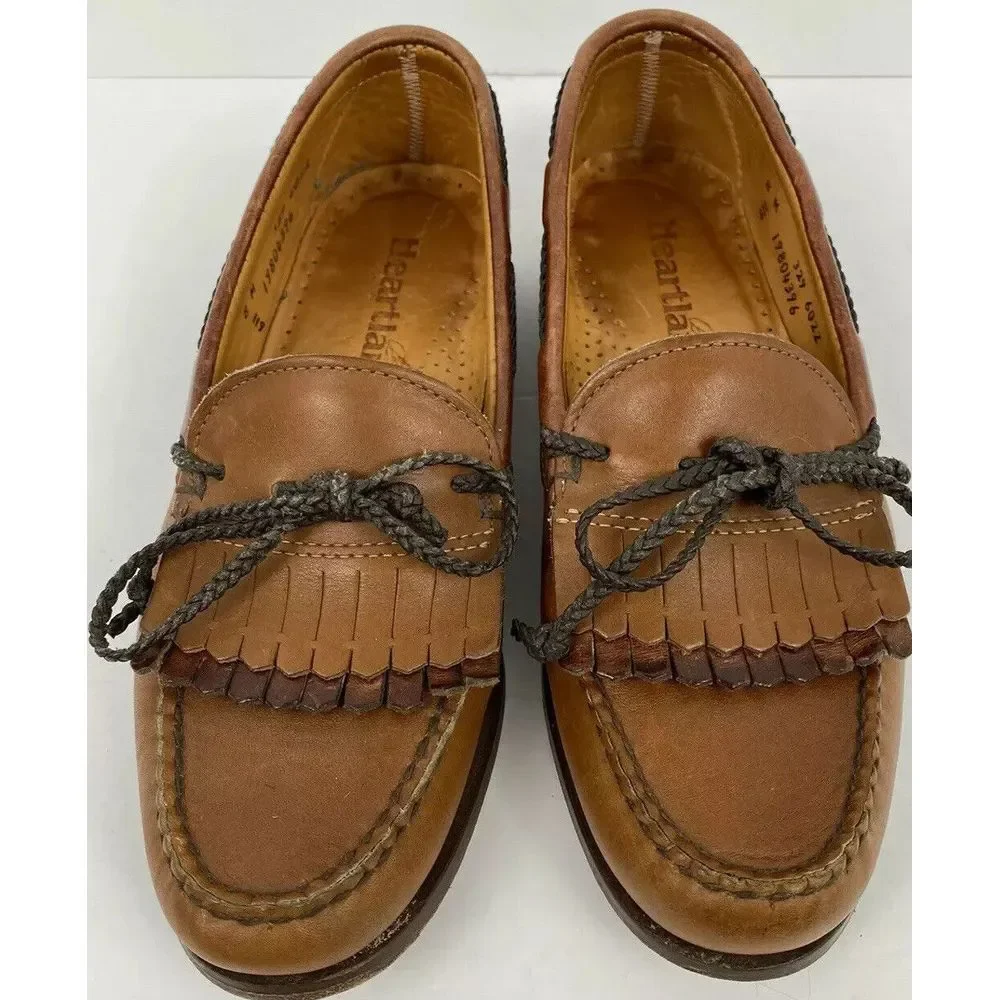 Heartland Mens‎ Kiltie Slip On Leather Boat Shoe Casual Brown Loafer Sz 8